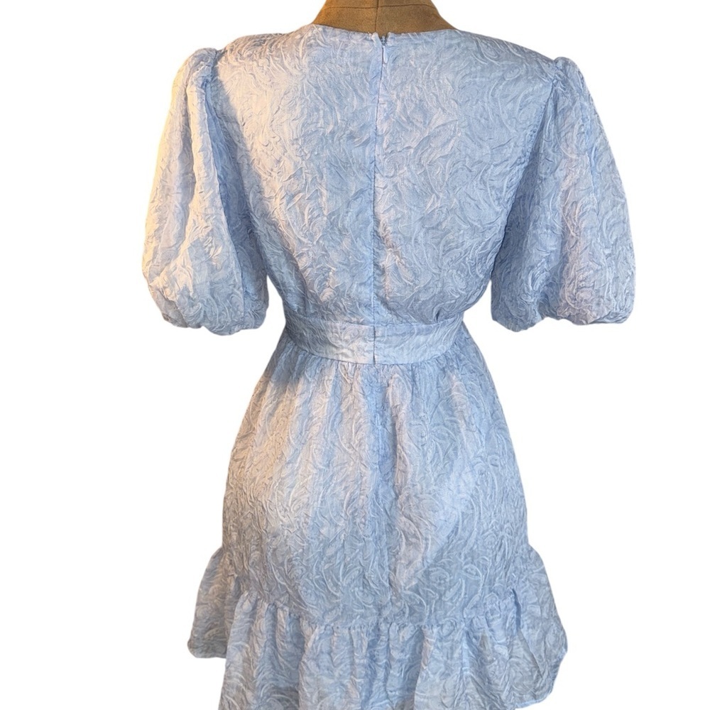 Lulus Romantic Waltz Light Blue Organza Puff Sleeve Mini Dress NWT Sz L​​ - Picture 6 of 11